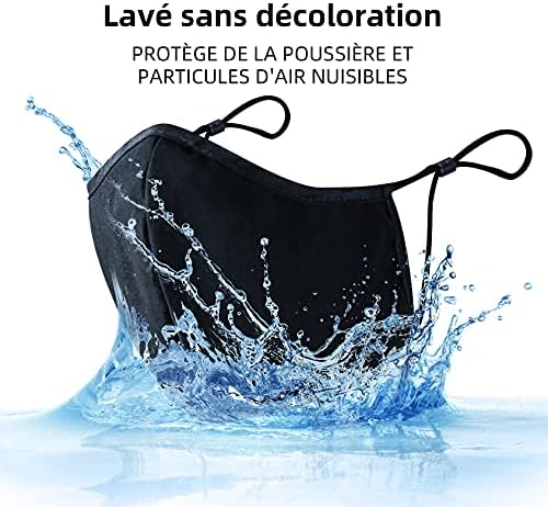 ANSTA Masque Tissu 5 Pièces Lavables Masques Faciaux en Coton Multifonctionnel Femmes Hommes Masque en tissu Lavable Tissu réutilisable unisexe Réglable Anti-poussière Doux Noir – Image 6