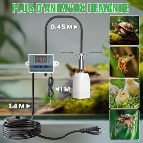 GlowUp 200W Réptilien Aquarium Ampoule Terrarium,Régulateur de Température Intelligence,Lampe Terrarium,E27 Ampoule Terrarium avec Entrée/Sortie,Pour Schlangen,Schildkröten,Eidechsen,Chamäleons, – Image 5