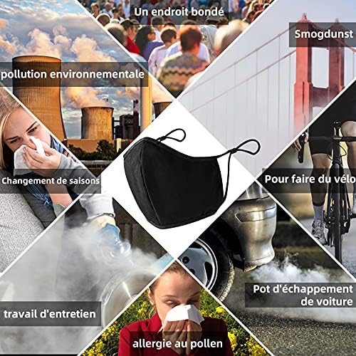 ANSTA Masque Tissu 5 Pièces Lavables Masques Faciaux en Coton Multifonctionnel Femmes Hommes Masque en tissu Lavable Tissu réutilisable unisexe Réglable Anti-poussière Doux Noir – Image 5