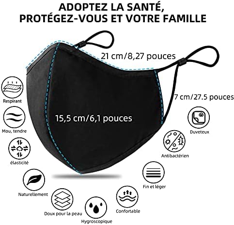 ANSTA Masque Tissu 5 Pièces Lavables Masques Faciaux en Coton Multifonctionnel Femmes Hommes Masque en tissu Lavable Tissu réutilisable unisexe Réglable Anti-poussière Doux Noir – Image 2