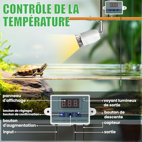 GlowUp 200W Réptilien Aquarium Ampoule Terrarium,Régulateur de Température Intelligence,Lampe Terrarium,E27 Ampoule Terrarium avec Entrée/Sortie,Pour Schlangen,Schildkröten,Eidechsen,Chamäleons, – Image 2