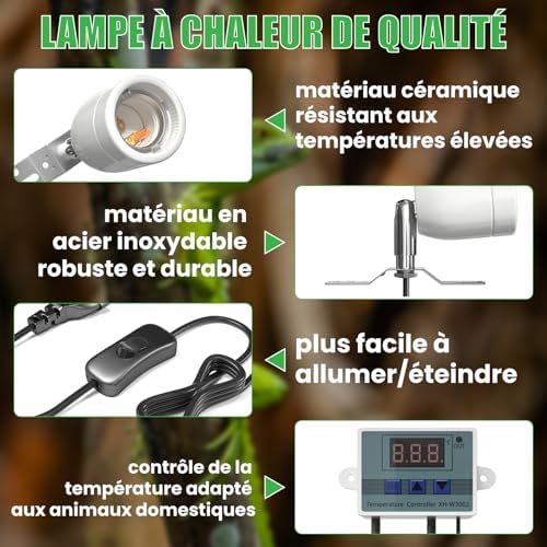 GlowUp 200W Réptilien Aquarium Ampoule Terrarium,Régulateur de Température Intelligence,Lampe Terrarium,E27 Ampoule Terrarium avec Entrée/Sortie,Pour Schlangen,Schildkröten,Eidechsen,Chamäleons, – Image 4