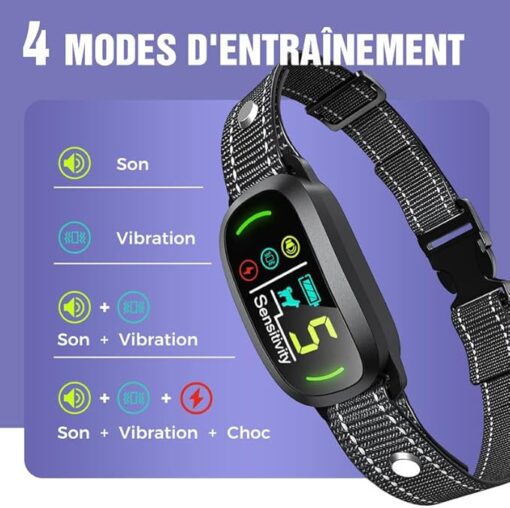 Tucnkac Collier Anti Aboiement Chien Rechargeable, Anti-Aboiement Collier avec 4 Modes, 5 Niveaux de Sensibilité, Détection Intelligente des Aboiements, Étanche IP67 pour Petit Moyen Grand Chiens – Image 3