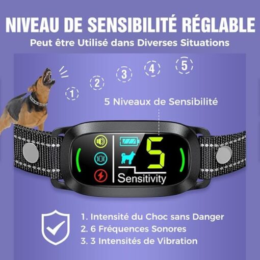 Tucnkac Collier Anti Aboiement Chien Rechargeable, Anti-Aboiement Collier avec 4 Modes, 5 Niveaux de Sensibilité, Détection Intelligente des Aboiements, Étanche IP67 pour Petit Moyen Grand Chiens – Image 4