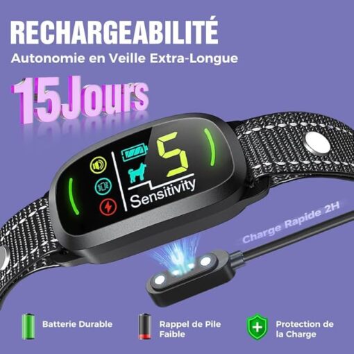 Tucnkac Collier Anti Aboiement Chien Rechargeable, Anti-Aboiement Collier avec 4 Modes, 5 Niveaux de Sensibilité, Détection Intelligente des Aboiements, Étanche IP67 pour Petit Moyen Grand Chiens – Image 2