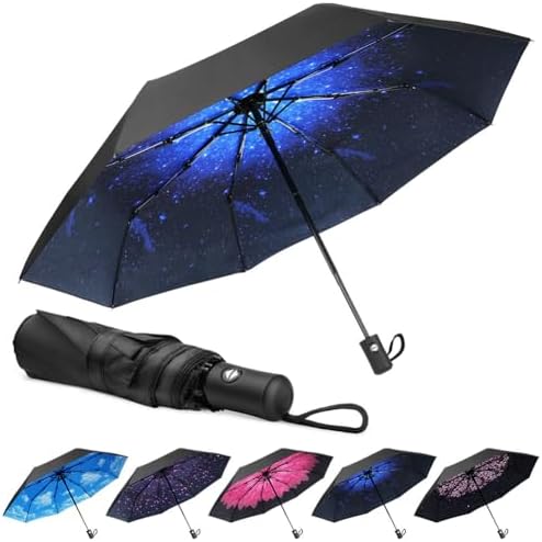 Aolso Parapluie de Voyage, Parapluie Anti-Tempête avec 8 Nervures, Ouverture/Fermeture Automatique, Petit - Compact, Parapluie Portable pour Hommes et Femmes, Parapluie Automatique Coupe-Vent