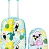RELAX4LIFE Set de Valise Enfant à roulettes 16" et Sac à Dos 12" en ABS, Bagage Trolley Enfant pour Voyage, École, Jardin d’Enfant, Éléphant Coloré/Poulain Rose/Zoo Bleu (Flamant Vert)