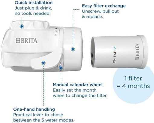 BRITA ON TAP V Système de filtre à eau, comprend 1 cartouche : eau durable et de bon goût directement du robinet, réduit les microparticules, PFAS, métaux et substances qui affectent le goût. – Image 6