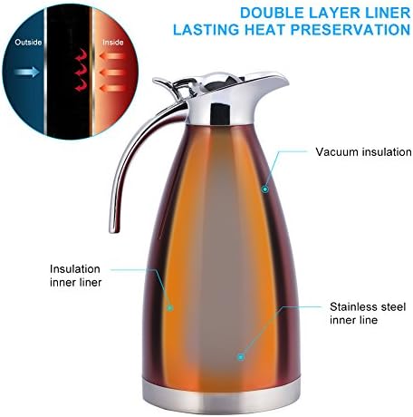 Thermos, 1.5L / 2L Théière Thermos en acier inoxydable Thermos à isolation sous vide à double paroi pour eau chaude et bouteille de thé avec couvercle par Haofy (2L-rouge) – Image 2
