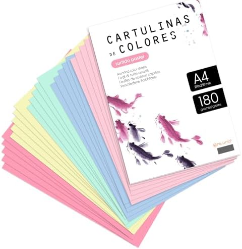 Papier Cartonné Coloré, Papier A4 Couleurs Assorties Pastel 180g, Idéal pour l'Artisanat, l'Impression de Documents et les Conceptions Créatives, Papier Coloré · Ofituria (x10, Assortiment Pastel)