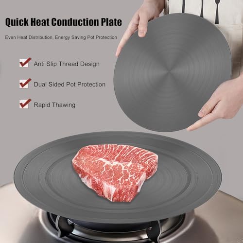 Plaque de Diffusion de Chaleur, Diffuseur de Cuisinière à Gaz en Aluminium, Plaque de Conduction Thermique, Plateau de Dégivrage Rapide Rond Antidérapant, 200 x 4mm – Image 3