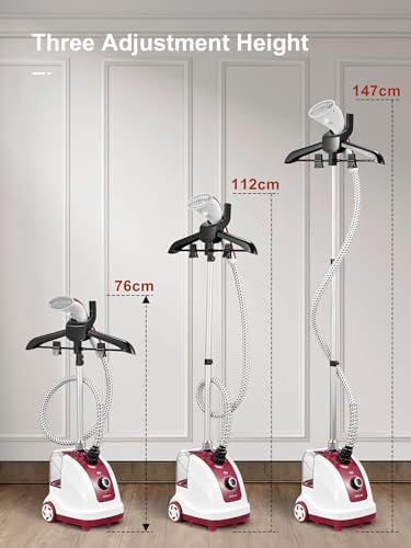 Yabano Défroisseur vertical et défroisseur à vapeur, 1950 W, vapeur constante 40 g/min, 11 fonctions vapeur, réservoir d'eau de 1,35 l, préchauffage rapide en 10 secondes, cuiseur vapeur vertical – Image 4