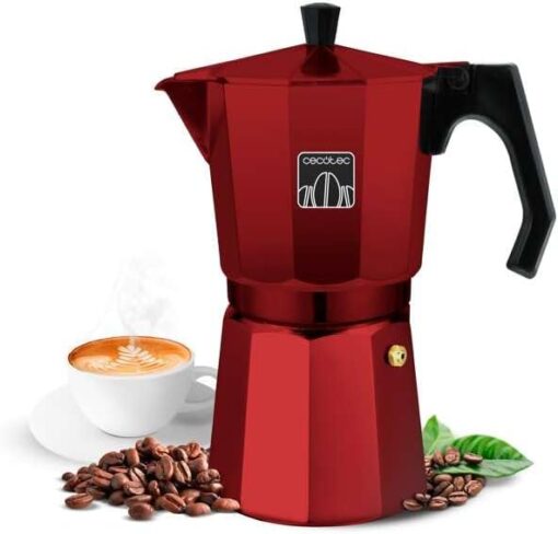 Cecotec Cafetière italienne Mokclassic 900 Red. Expresso, aluminium, 9 tasses, manche ergonomique thermorésistant, joint silicone, filtre et valve en acier inoxydable.