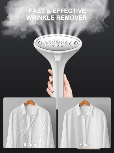 Yabano Défroisseur vertical et défroisseur à vapeur, 1950 W, vapeur constante 40 g/min, 11 fonctions vapeur, réservoir d'eau de 1,35 l, préchauffage rapide en 10 secondes, cuiseur vapeur vertical – Image 3