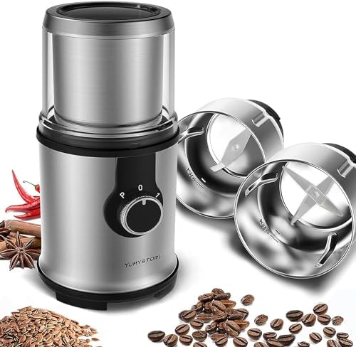 Moulin à Café Électrique 350W 2 Bols Amovibles 110g Grande Capacité Broyeur Multifonctionnel avec Qualité Alimentaire Lames en Acier Inoxydable Moulin à Café de Lin Noix Poivre Épices Café les