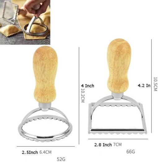 Emporte Piece Ravioli,moule à manche en bois avec bord rainuré, spaghetti estampage accessoires de cuisine pour perogis et raviolis,Ustensiles pour Pâtes(1 rond et 1 carré) – Image 7