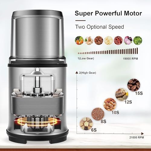 Moulin à Café Électrique 350W 2 Bols Amovibles 110g Grande Capacité Broyeur Multifonctionnel avec Qualité Alimentaire Lames en Acier Inoxydable Moulin à Café de Lin Noix Poivre Épices Café les – Image 3