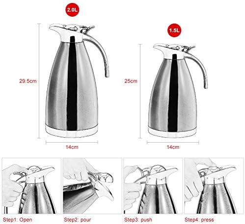 Thermos, 1.5L / 2L Théière Thermos en acier inoxydable Thermos à isolation sous vide à double paroi pour eau chaude et bouteille de thé avec couvercle par Haofy (2L-rouge) – Image 4