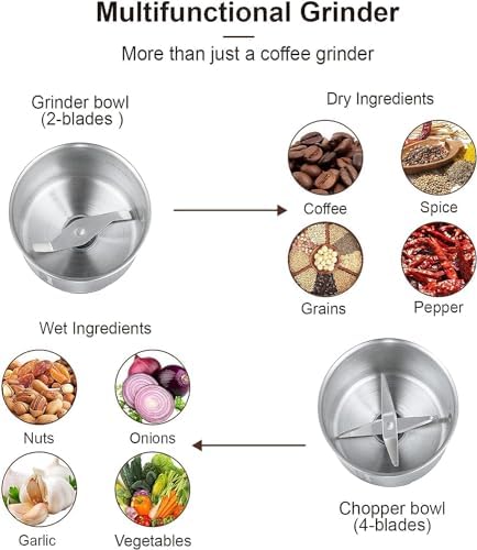 Moulin à Café Électrique 350W 2 Bols Amovibles 110g Grande Capacité Broyeur Multifonctionnel avec Qualité Alimentaire Lames en Acier Inoxydable Moulin à Café de Lin Noix Poivre Épices Café les – Image 2