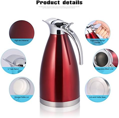 Thermos, 1.5L / 2L Théière Thermos en acier inoxydable Thermos à isolation sous vide à double paroi pour eau chaude et bouteille de thé avec couvercle par Haofy (2L-rouge) – Image 3