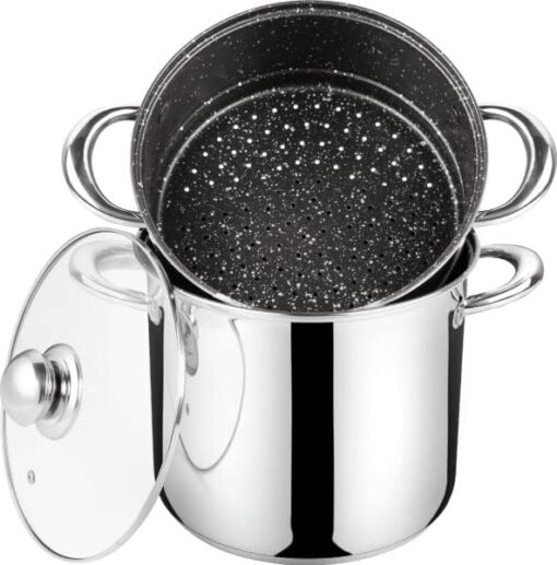 HAUSSMANN heritage-Couscoussiers/Cuit Vapeur/Faitout INOX- Revétement façon Pierre,Haute Qualité - Couvercle en Verre- Tous Feux Dont Induction (6Litre)