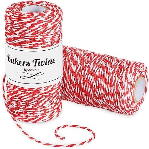 2 x Ficelle de Noël en Coton,ilauke 100M x 2 mm Ficelle Rouge et Blanche,Corde de Noël Rouge Ficelle de Coton pour l'Emballage Cadeaux,Bricolages,Cuisson,Bouchers,Décoration de Noël,Loisirs Créatifs