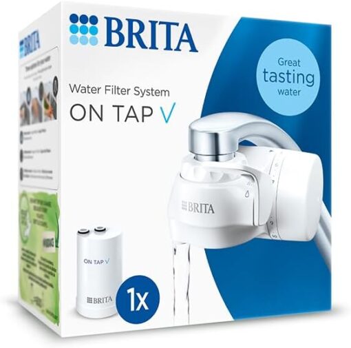 BRITA ON TAP V Système de filtre à eau, comprend 1 cartouche : eau durable et de bon goût directement du robinet, réduit les microparticules, PFAS, métaux et substances qui affectent le goût. – Image 2