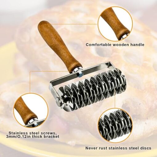 Qivine Rouleau à Losanges Pizza Lattice Cutter Roller, Rouleau Coupe-pâtes en Acier Inoxydable, Pâte Lattice Rouleau Cutter avec Manche en Bois, pour les Biscuits et la Pâte, 13.3 * 20.5CM – Image 4