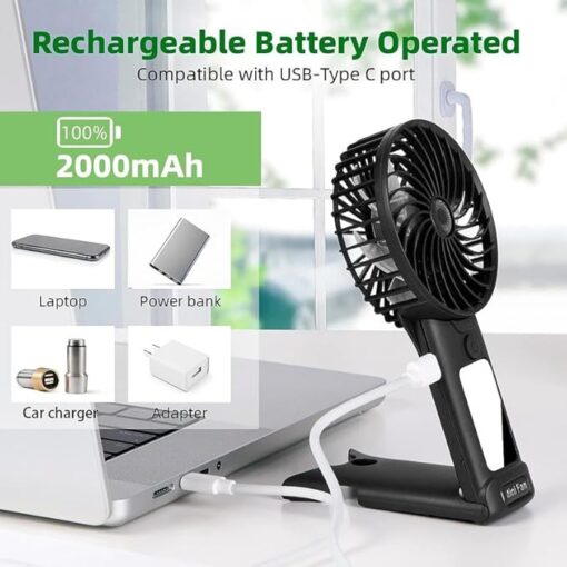 Refluxe Ventilateur portatif portable avec 4 vitesses réglables, mini ventilateur rechargeable USB avec batterie et miroir de courtoisie pour femmes, hommes, utilisation intérieure ou extérieure – Image 2