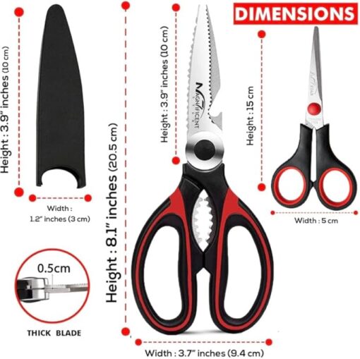 Ciseaux de cuisine avec couvercle et poignées confortables - Ciseaux de cuisine en acier inoxydable très résistants pour poulet, viande, nourriture, légumes, barbecue, os, noix, polyvalents – Image 4