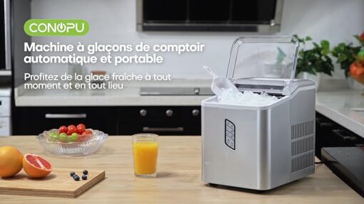 CONOPU Machine à glaçons, 9 glaçons à cône creux prêts en seulement 9 minutes, petite machine à glaçons 12 kg/24 h, 2 tailles de glaçons, machine à glaçons avec fonction autonettoyante – Image 7