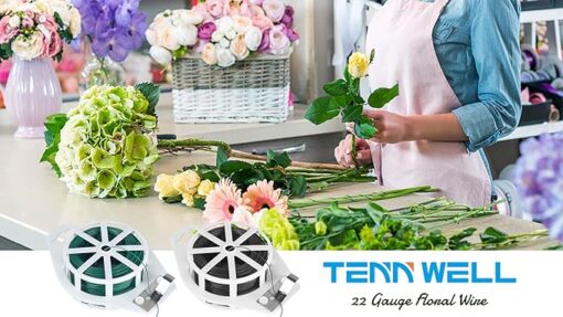 Tenn Well Fil de Fleuriste Vert, Fil de Fer Fleuriste de Calibre 22 avec Coupe-Gorge pour Les Liens de Jardin, Bouquets de Fleurs, Arrangement de Fleurs, Fabrication de Couronnes et Guirlande – Image 7