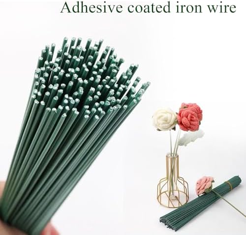 RYAN 100 Pièces Fil de Fer Fleuriste 2 MM Tige Fleur Artificielle avec 1 Ruban Adhesif Vert Fil de Fleurs 30 CM Florist Wir pour le Bricolage Les Arrangements Floraux Les Travaux Manuels (Vert) – Image 4