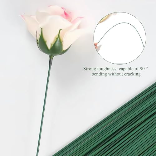 RYAN 100 Pièces Fil de Fer Fleuriste 2 MM Tige Fleur Artificielle avec 1 Ruban Adhesif Vert Fil de Fleurs 30 CM Florist Wir pour le Bricolage Les Arrangements Floraux Les Travaux Manuels (Vert) – Image 5