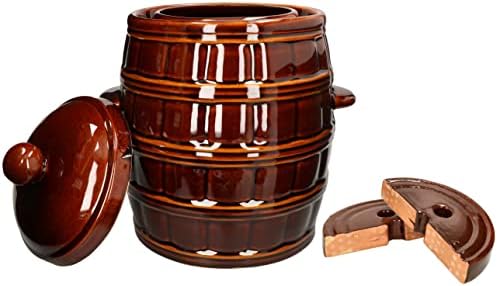 KOTARBAU® Pot à fermentation en faïence, 8 l, avec couvercle et pierre de lestage, hermétique, pour choucroute, concombre, en terre cuite, en faïence, marron