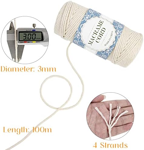 Uiopa Corde Macramé 3mm x 100m Ficelle Macramé Naturel Cordon Coton Fil Macramé 3mm Cordelette pour Suspension Murale Tressée de Plante Rideau Bricolage Décoration Intérieure Boho (Haricot Vert) – Image 2