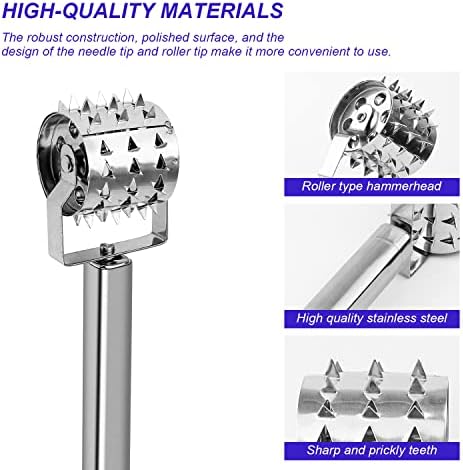 GEBAUM 19 cm Outil D'attendrisseur, Acier Inoxydable Argenté Marteau à Viande, Rouleau Type Attendrisseur de Viande, Utilisé pour Les Steaks, Côtelettes de Porc et Autres Viandes à Salaison – Image 3