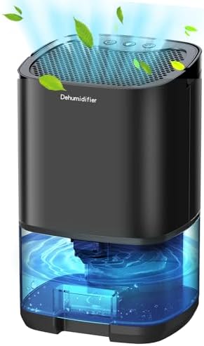 Powate Déshumidificateur 1000 ML,Déshumidificateur d'Air Electrique Silencieux Portable Compact Arrêt Automatique,Silencieux,Résistance à La Moisissure,Lumière7 LED Couleur,Chambre,Bain, Armoire,Noir