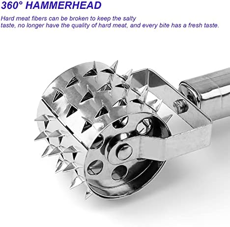 GEBAUM 19 cm Outil D'attendrisseur, Acier Inoxydable Argenté Marteau à Viande, Rouleau Type Attendrisseur de Viande, Utilisé pour Les Steaks, Côtelettes de Porc et Autres Viandes à Salaison – Image 2