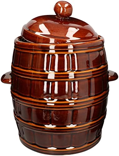 KOTARBAU® Pot à fermentation en faïence, 8 l, avec couvercle et pierre de lestage, hermétique, pour choucroute, concombre, en terre cuite, en faïence, marron – Image 2