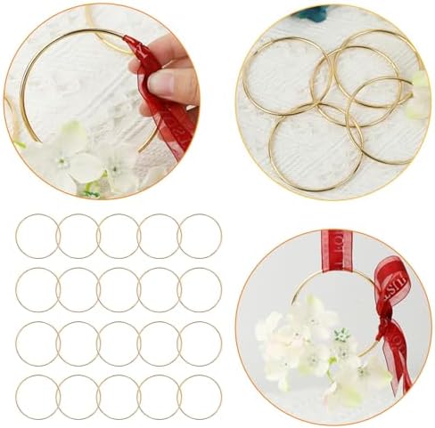 Lot de 20 anneaux en métal doré pour le bricolage - 8 cm - Décoration pour attrape-rêves, macramé, technique d'enroulement, floristique, couronne de mariage, cerceaux – Image 3