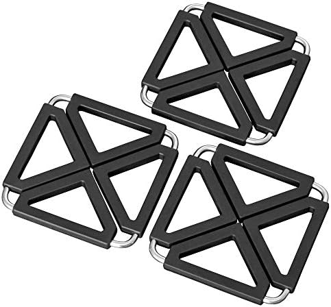 Oishii Heatmater - Lot de 3 Dessous de Plat Extensibles en Silicone et INOX, Carré, Noir