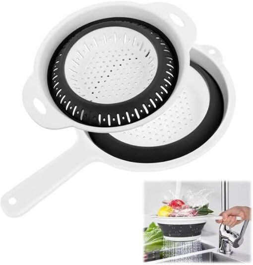 TNOMSNO 2 Pièces Passoire Pliable, Passoire Cuisine avec Poignées, Silicone, écologique et Non Toxique Passoire Retractable, Passoire Cuisine Pliable pour Drainer les Pâtes, Légumes et Fruits