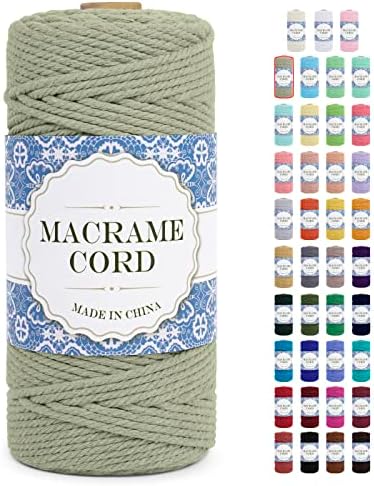 Uiopa Corde Macramé 3mm x 100m Ficelle Macramé Naturel Cordon Coton Fil Macramé 3mm Cordelette pour Suspension Murale Tressée de Plante Rideau Bricolage Décoration Intérieure Boho (Haricot Vert)