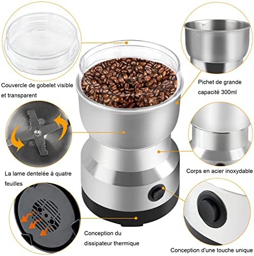 Moulin à Café Électrique 300ml Moulins multifonctionnels,Moulin a graines Quatre lames en acier inoxydable pour un broyage fin et efficace,Pour moudre les grains de café, épices,les graines de lin etc – Image 6