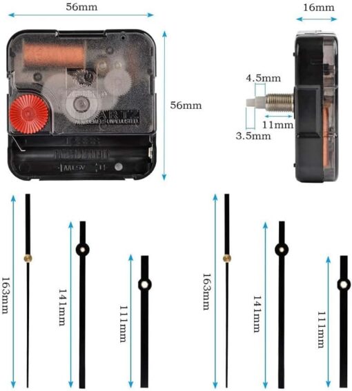 QLOUNI 2Pcs Mouvement Mecanisme d’Horloge Silencieux à Quartz,10 mm Épaisseur Maximale du Cadran, 20 mm Longueur Totale de l'arbre avec Aiguilles Balayage Pendule Électrique – Image 2