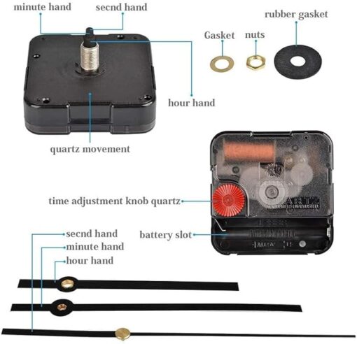 QLOUNI 2Pcs Mouvement Mecanisme d’Horloge Silencieux à Quartz,10 mm Épaisseur Maximale du Cadran, 20 mm Longueur Totale de l'arbre avec Aiguilles Balayage Pendule Électrique – Image 3