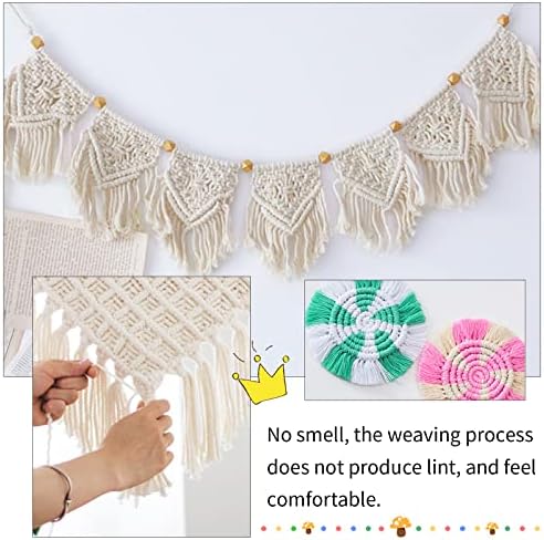 Uiopa Corde Macramé 3mm x 100m Ficelle Macramé Naturel Cordon Coton Fil Macramé 3mm Cordelette pour Suspension Murale Tressée de Plante Rideau Bricolage Décoration Intérieure Boho (Haricot Vert) – Image 4