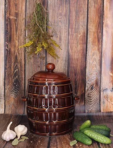 KOTARBAU® Pot à fermentation en faïence, 8 l, avec couvercle et pierre de lestage, hermétique, pour choucroute, concombre, en terre cuite, en faïence, marron – Image 7