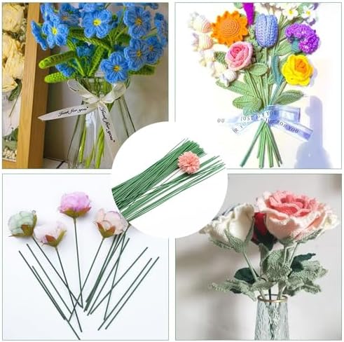 RYAN 100 Pièces Fil de Fer Fleuriste 2 MM Tige Fleur Artificielle avec 1 Ruban Adhesif Vert Fil de Fleurs 30 CM Florist Wir pour le Bricolage Les Arrangements Floraux Les Travaux Manuels (Vert) – Image 7
